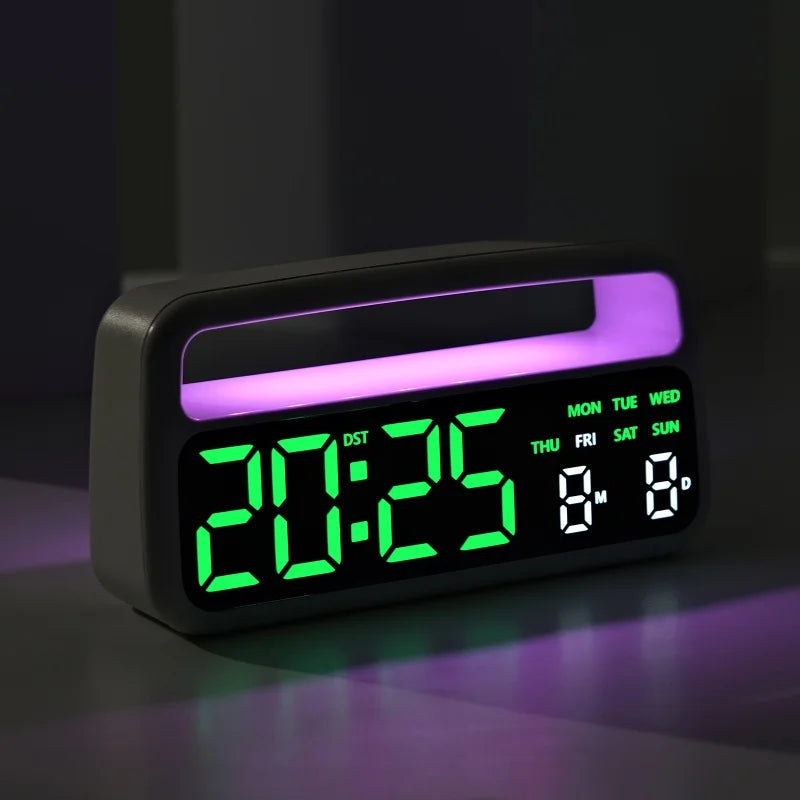 Digital Alarm Clock with 8-Color Changing Mood Light, Date & Week Display, DST, Snooze, Auto-Dimming LED, Sleep Mode, and 12/24-Hour Format